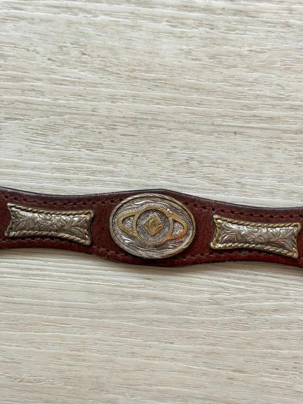 Vintage Western Leather Belt Silver Concho Tooled Brown Cowboy Size 40